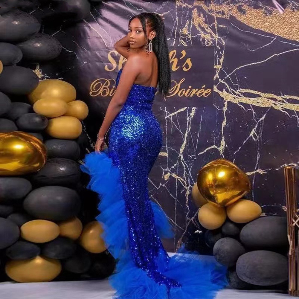 Hi Low Royal Blue Prom Dress 2023 Sequins Boho Sweetheart Black Girls South African Evening Gowns For Graduation Party Wear Chic Homecoming Party Grad