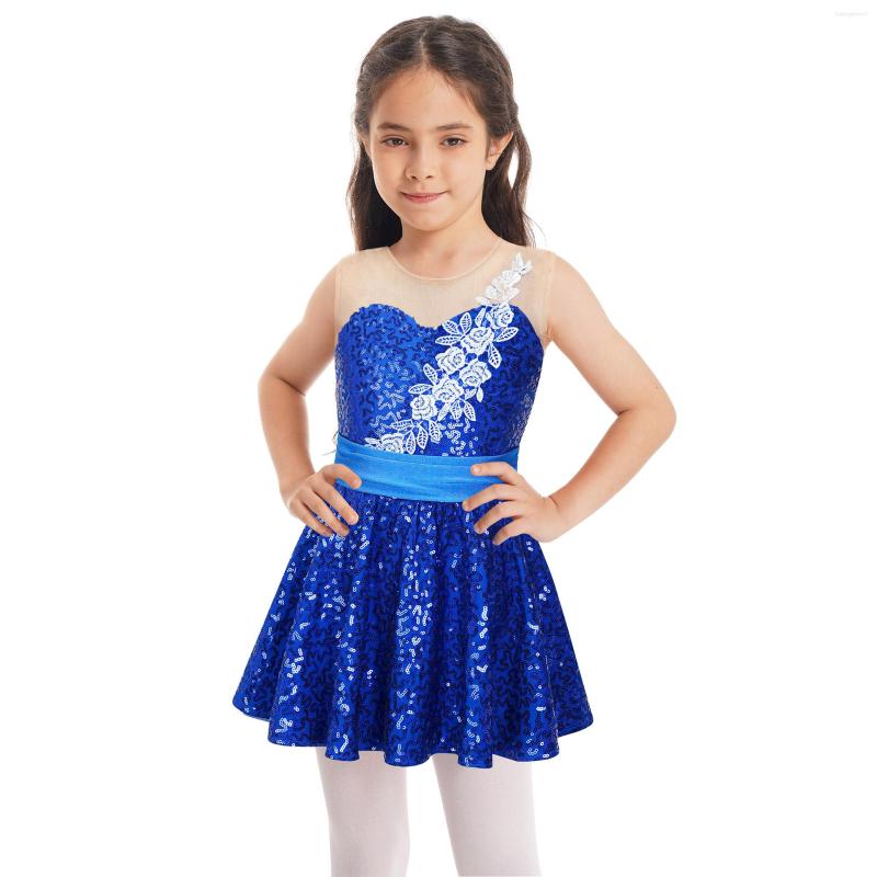 Stage Wear Girl's Sleeveless Leotard Ballet Dress Flower Decor Shiny Sequins Patchwork Pleated Skirts Ballroom Dance Children Skater, Blue
Stage Wear Girl's Sleeveless Leotard Ballet Dress Flower Decor Shiny Sequins Patchwork Pleated Skirts Ballroom Dance Children Skater, Blue