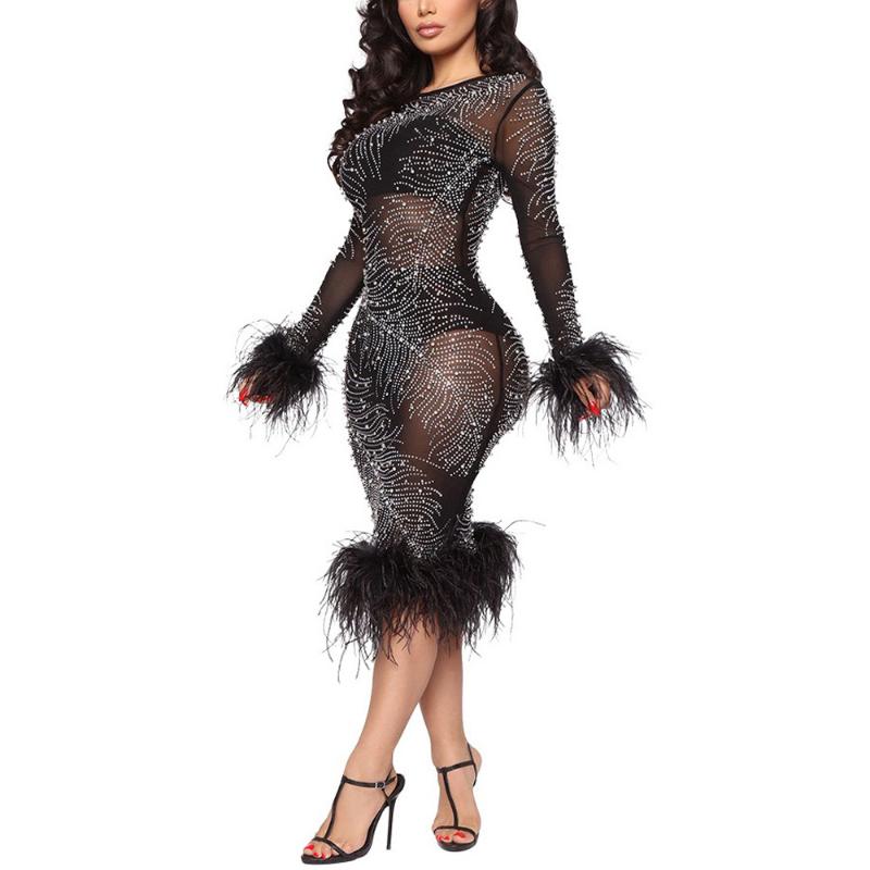 Casual Dresses Sexy Party Night Club Dress 2023 Black Transparent Diamond Beaded Feather Bodycon Mid Calf Elegant Evening Clothes, Sexy dress
Casual Dresses Sexy Party Night Club Dress 2023 Black Transparent Diamond Beaded Feather Bodycon Mid Calf Elegant Evening Clothes, Sexy dress