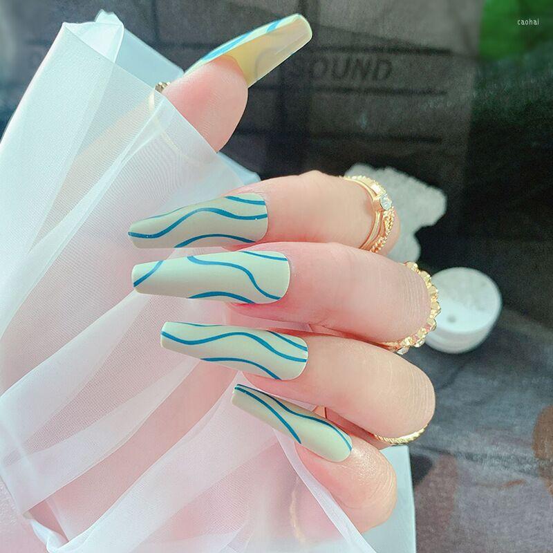 False Nails 24pcs/Set Geometric Matte Fake Coffin Shaped Extra Long Green Stripe Acrylic Ballet Fingernail Tips With Glue, Picture shown
False Nails 24pcs/Set Geometric Matte Fake Coffin Shaped Extra Long Green Stripe Acrylic Ballet Fingernail Tips With Glue, Picture shown