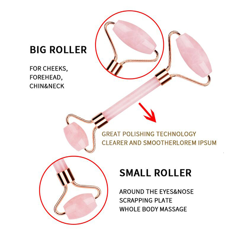 Other Massage Items 5pcs Rose Quartz Jade Roller Face Massager Jade Massage Roller Gifts For Women Anti-cellulite Massager Health Care Tool 230311