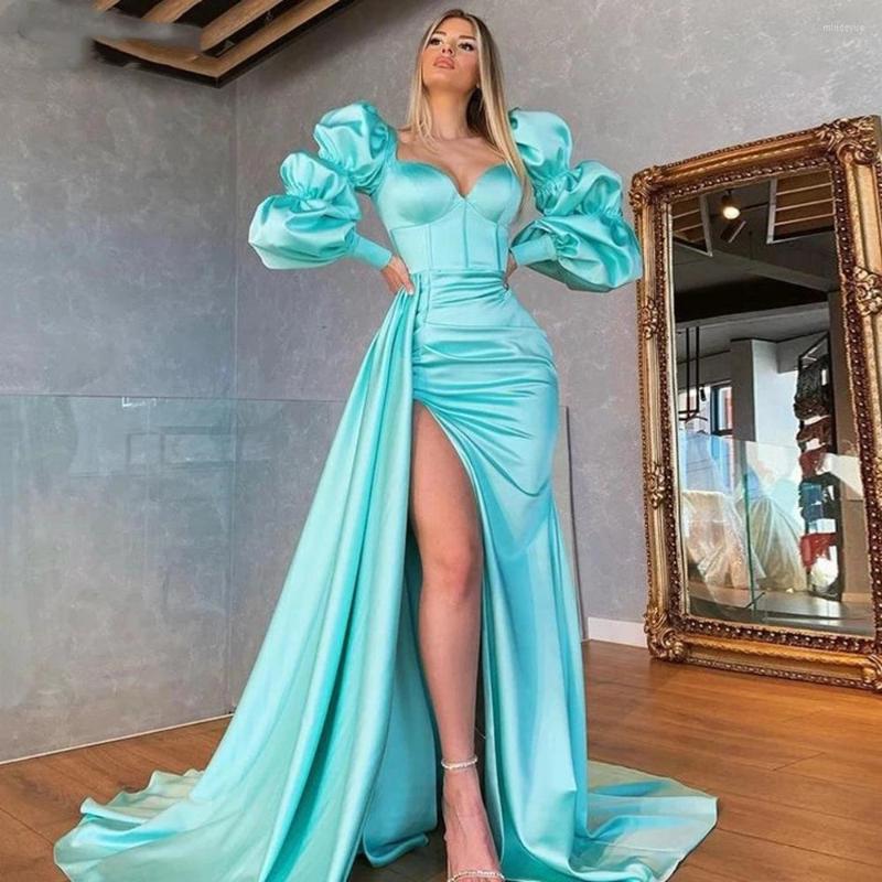Party Dresses Turquoise Saudi Arabic Satin Mermaid Evening Dress Long Sleeves Silt Women Prom Gowns, Green
Party Dresses Turquoise Saudi Arabic Satin Mermaid Evening Dress Long Sleeves Silt Women Prom Gowns, Green