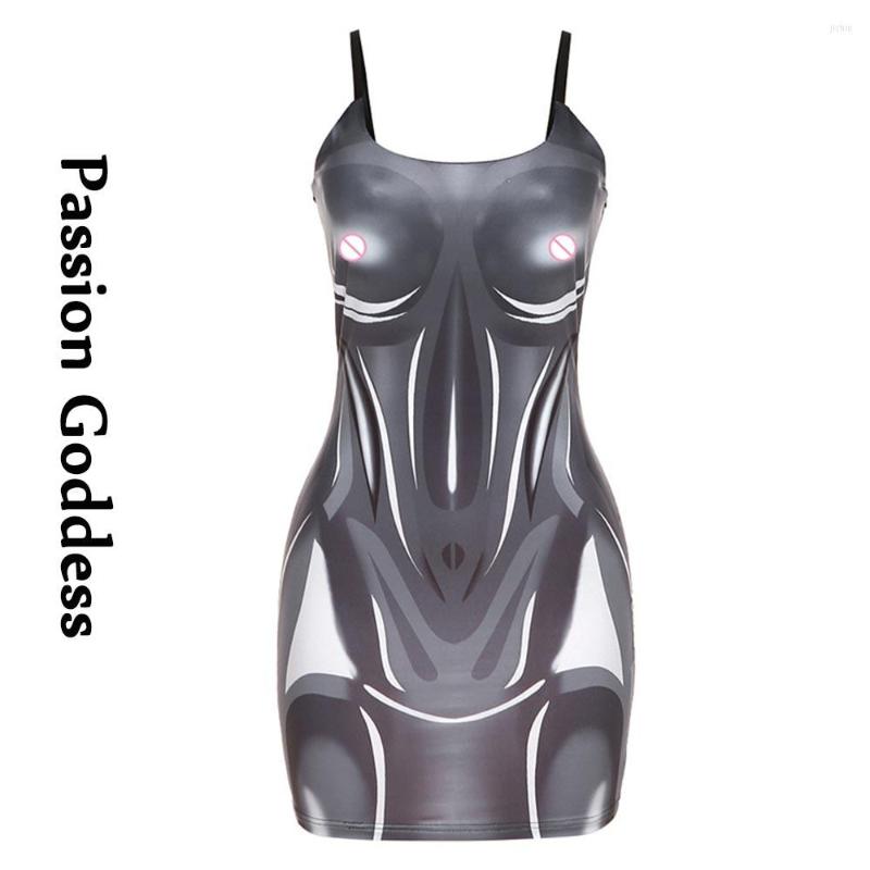 Casual Dresses Sexy Women 3D Body Printed Bodycon Dress Summer Spaghetti Strap Slim Cool Lady Party NightClub Package Hip Mini