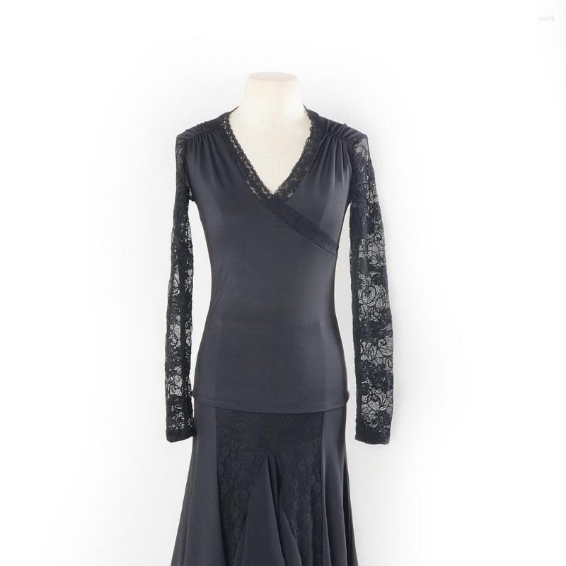 Stage Wear 2023 Modern Tango Latin Dancing Top Lace V-neck Front Shoulder Fold Sleeves Shirt Waltz Flamenco Ballroom Dance Tops, Black 
Stage Wear 2023 Modern Tango Latin Dancing Top Lace V-neck Front Shoulder Fold Sleeves Shirt Waltz Flamenco Ballroom Dance Tops, Black