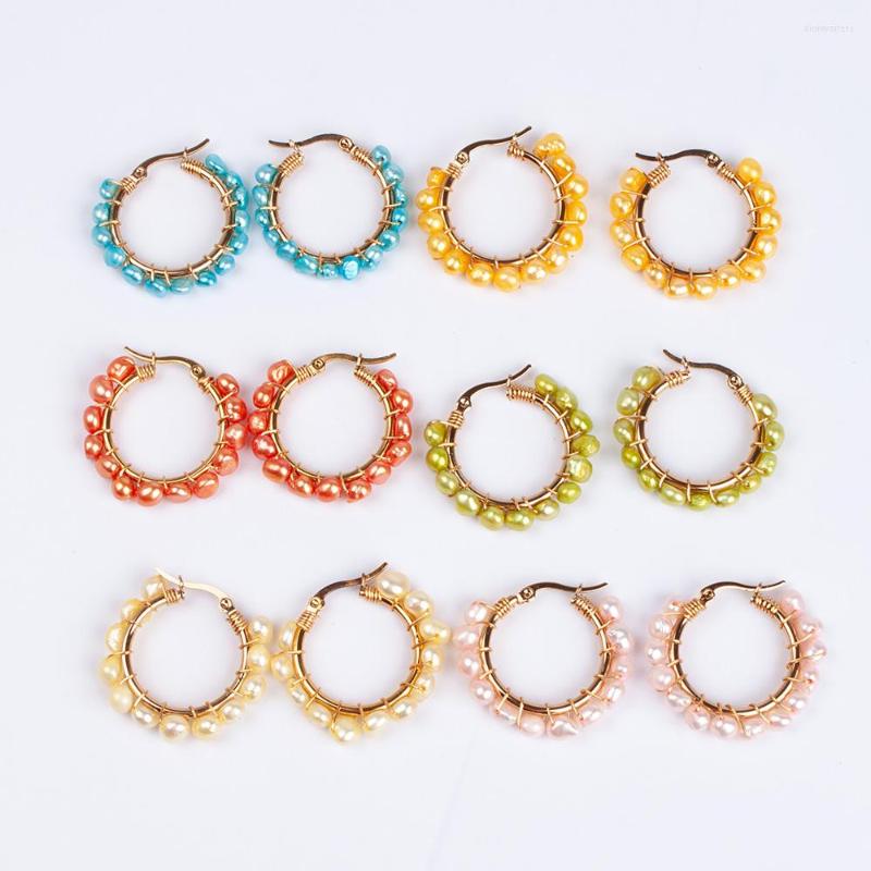 Hoop Earrings Handmade Colored Nugget Pearl Gold 30MM Round Stainless 10pair/lot PE0008
Hoop Earrings Handmade Colored Nugget Pearl Gold 30MM Round Stainless 10pair/lot PE0008