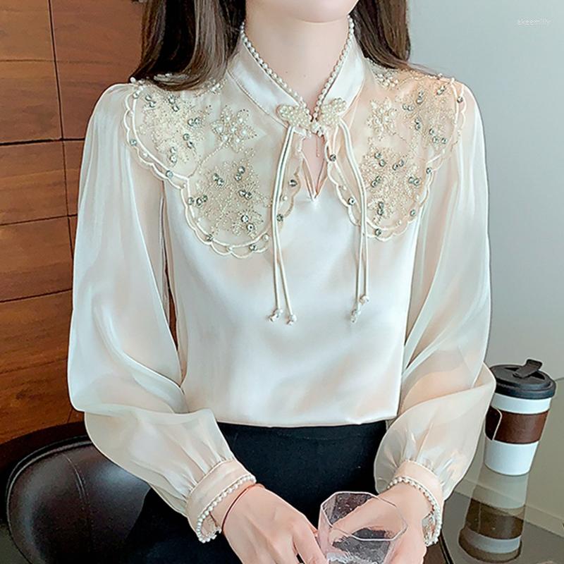 Women' Blouses Autumn High Quality Embroidery 3D Beads Design Unique Silky Satin Long Sleeve Shirt Women' Top Blusas, Beige
Women' Blouses Autumn High Quality Embroidery 3D Beads Design Unique Silky Satin Long Sleeve Shirt Women' Top Blusas, Beige