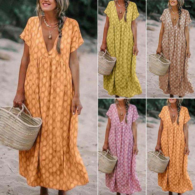 Casual Dresses Bohemian Summer Beach Women Dress Leaf Print Deep V Short Sleeve Loose Maxi, Khaki
Casual Dresses Bohemian Summer Beach Women Dress Leaf Print Deep V Short Sleeve Loose Maxi, Khaki