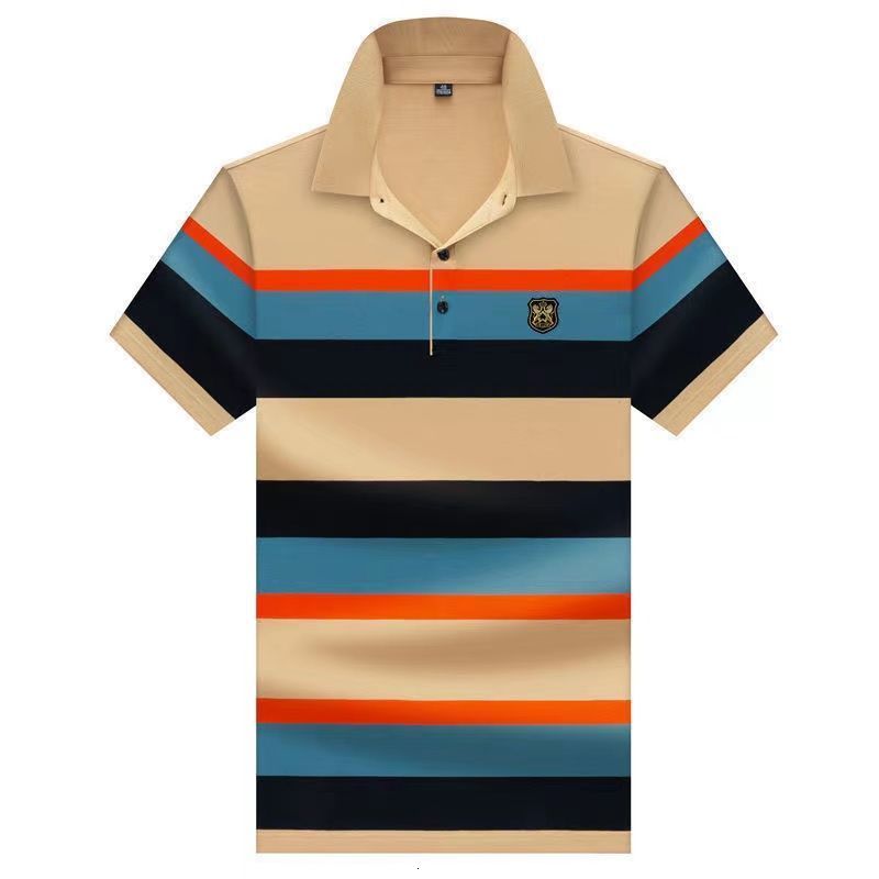 Men's T-Shirts Short Sleeve T-shirt Polo Shirt Men's Summer Stripe Lapel Slim Casual Versatile Tees Clothes Fashion Embroidery Pullover 2303