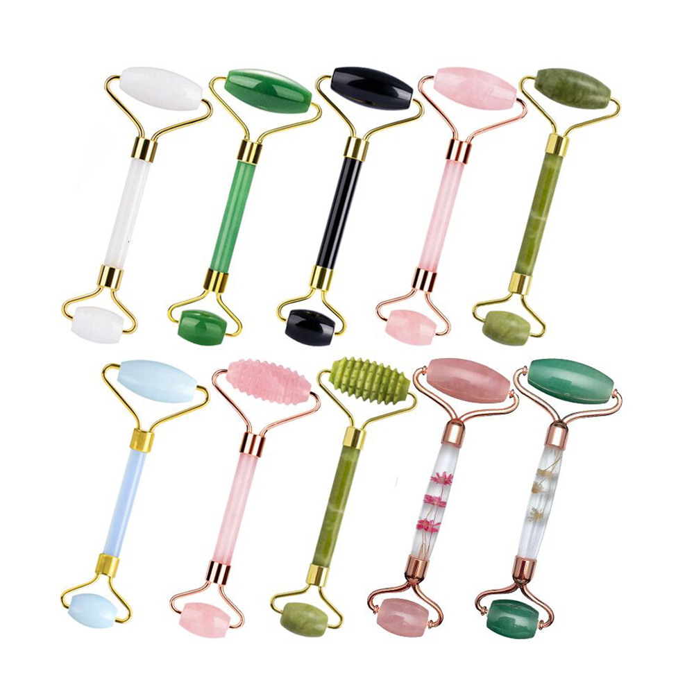 Other Massage Items 5pcs Rose Quartz Jade Roller Face Massager Jade Massage Roller Gifts For Women Anti-cellulite Massager Health Care Tool 230311