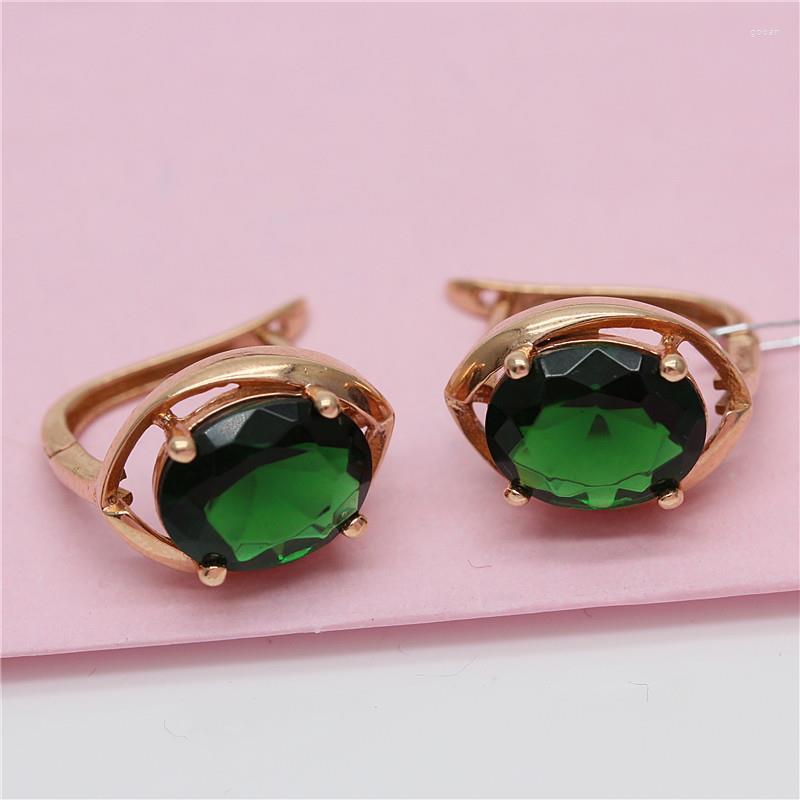 

Stud Earrings 585 Purple Gold Plated 14K Rose Inlaid Oval Emerald For Women Charm Classic Engagement Jewelry Girlfriend
