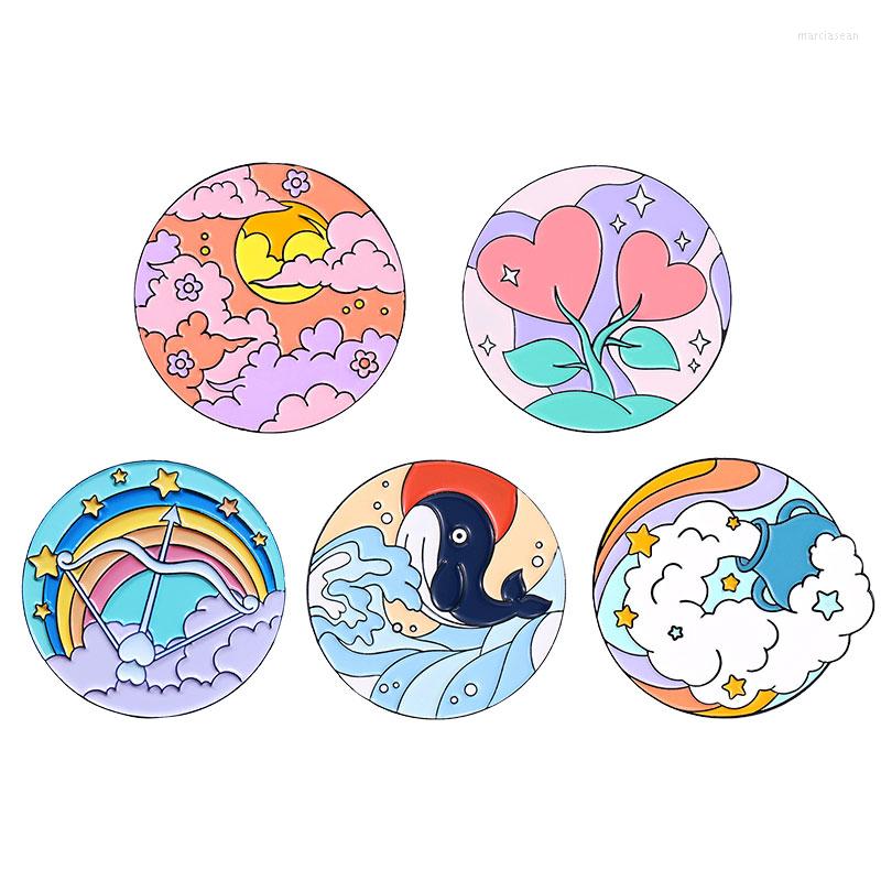 Brooches Nature Oil Painting Brooch Rainbow Round Sunset Clouds Whale Flower Enamel Badge Clothing Accessories Alloy Lapel Pins
Brooches Nature Oil Painting Brooch Rainbow Round Sunset Clouds Whale Flower Enamel Badge Clothing Accessories Alloy Lapel Pins