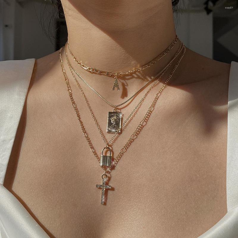 Chains Vintage Boho Fashion Crystal Cross Letter A Lock Human Head Pendant Necklaces For Women Geometric Multilevel Necklace Jewelry 
Chains Vintage Boho Fashion Crystal Cross Letter A Lock Human Head Pendant Necklaces For Women Geometric Multilevel Necklace Jewelry