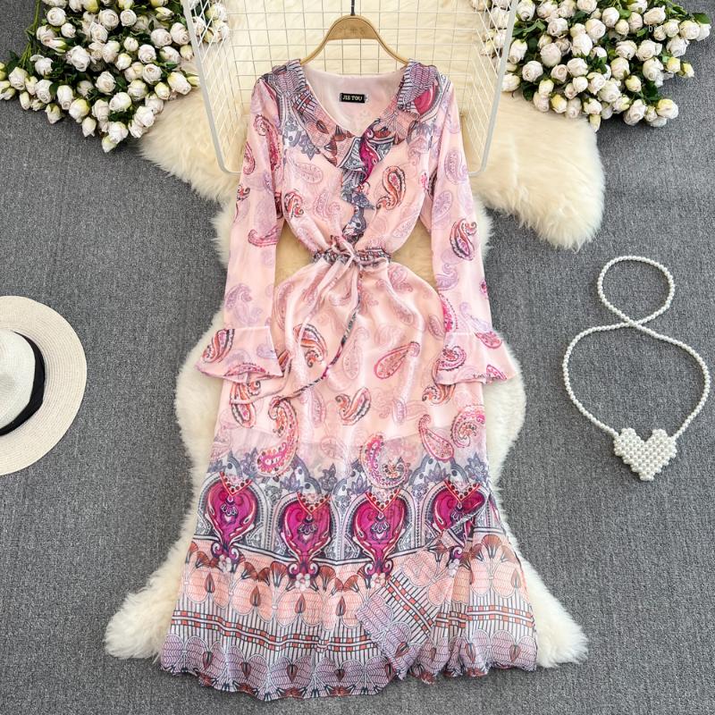 Casual Dresses Korejepo Light Mature Style Retro Temperament Long Sleeved V-neck Thin Clothes Split Print A Line Elegant Dress, Pink
Casual Dresses Korejepo Light Mature Style Retro Temperament Long Sleeved V-neck Thin Clothes Split Print A Line Elegant Dress, Pink