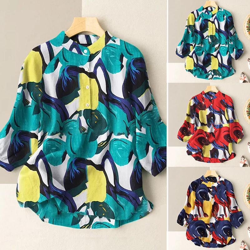 Women' Blouses Fitted Women' Spring And Summer Round Neck Button Print Cotton Linen Texture 3 4 Sleeve Large Down Shirt
Women' Blouses Fitted Women' Spring And Summer Round Neck Button Print Cotton Linen Texture 3 4 Sleeve Large Down Shirt