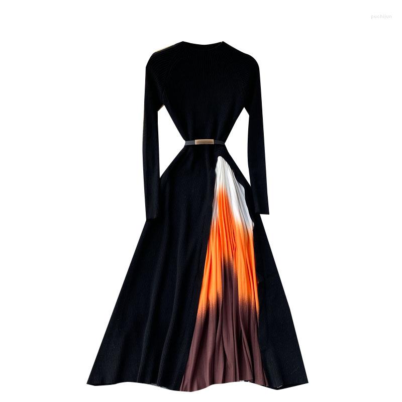 Casual Dresses ZCWXM Elegant French Woman Party Night Design Splice Gradient Pleated A-line Knitted Black Autumn Midi Dress
Casual Dresses ZCWXM Elegant French Woman Party Night Design Splice Gradient Pleated A-line Knitted Black Autumn Midi Dress
