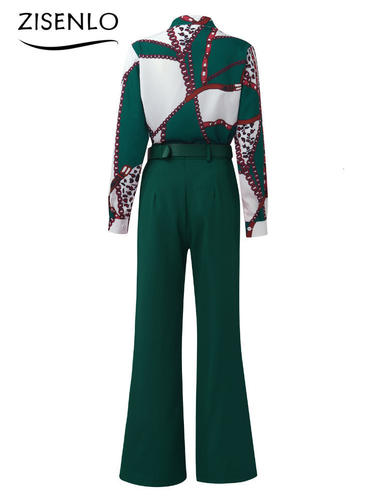Chic Two-Piece Printed Shirt And High-Waisted Pants Set: Casual Fashion Suit For Women ()
