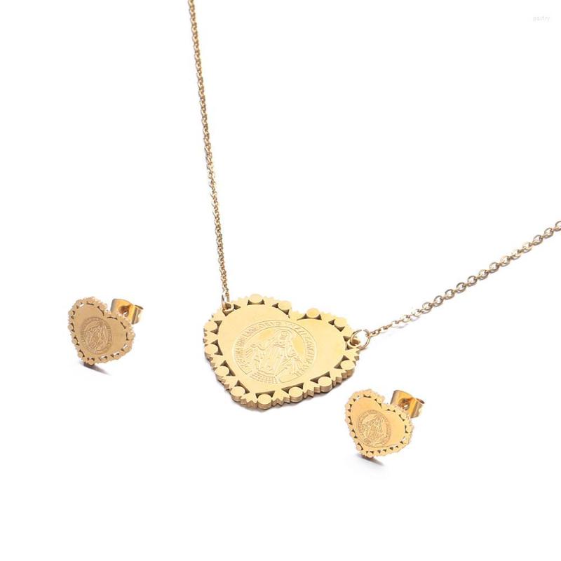 Necklace Earrings Set Stainless Steel Gold Color Virgin Mary Trendy Women Men Catholic Heart Jewelry, Picture shown
Necklace Earrings Set Stainless Steel Gold Color Virgin Mary Trendy Women Men Catholic Heart Jewelry, Picture shown