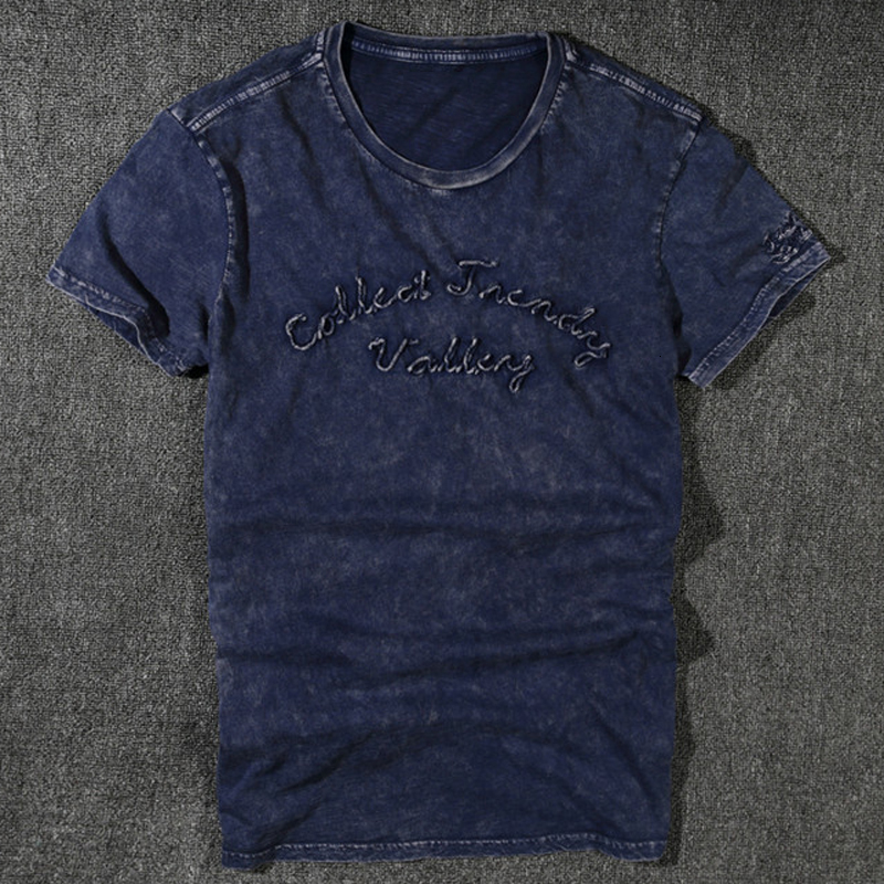 Men's T-Shirts Vintage Distressed Washed Short Sleeved T Shirt For Man European and American Trendy Men's Casual t shirt Summer Style Clothi