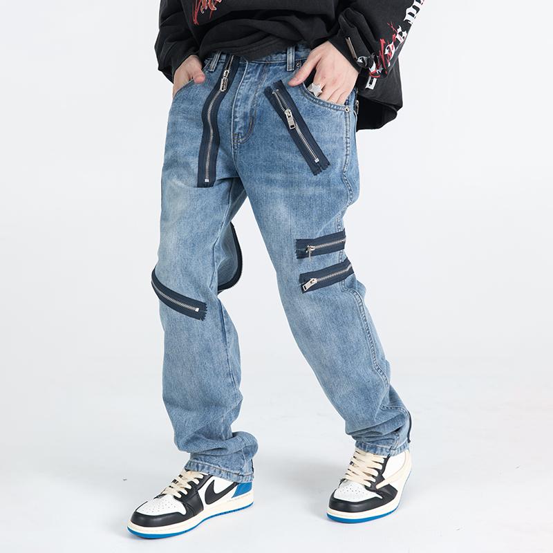 Men' Jeans Multi Zipper Washed Men Hip Hop Wide Leg Straight Pants Casual Pun Bike Denim For Baggy R69Men, Blue
Men' Jeans Multi Zipper Washed Men Hip Hop Wide Leg Straight Pants Casual Pun Bike Denim For Baggy R69Men, Blue