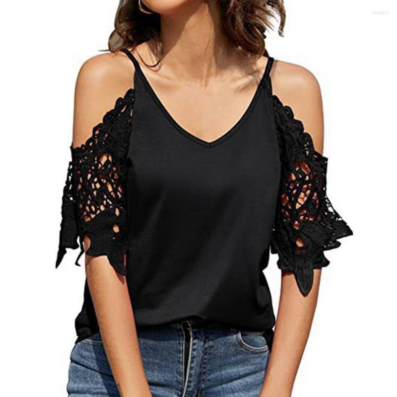 Women's Blouses V-Neck Sling Cold Shoulder Women Blouse Lace Short Sleeve Female Clothing, Dark blue
Women's Blouses V-Neck Sling Cold Shoulder Women Blouse Lace Short Sleeve Female Clothing, Dark blue