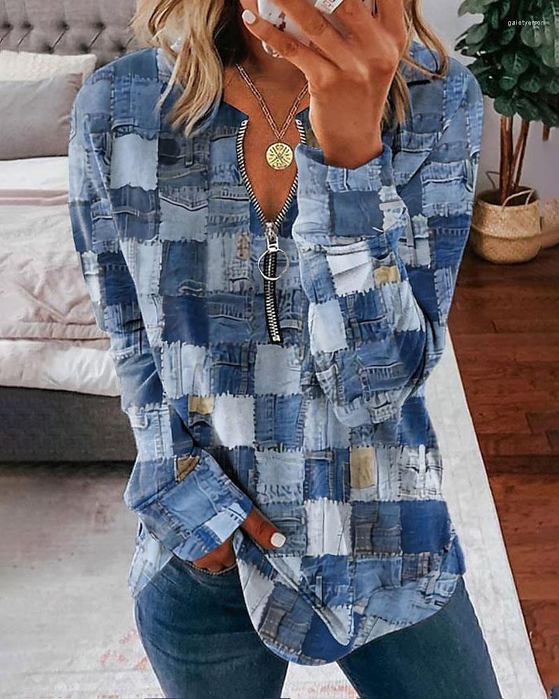 Women' T Shirts Denim Look Print Zip Detail Long Sleeve Top Women Fashion Casual Shirt, Blue
Women' T Shirts Denim Look Print Zip Detail Long Sleeve Top Women Fashion Casual Shirt, Blue