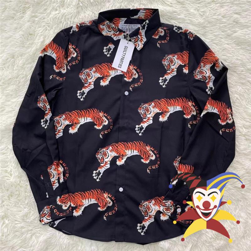 

Men' Casual Shirts Tiger Pattern WACKO MARIA HAWAIIAN SHIRT Men Women Long Sleeves T-Shirt Beach Tees