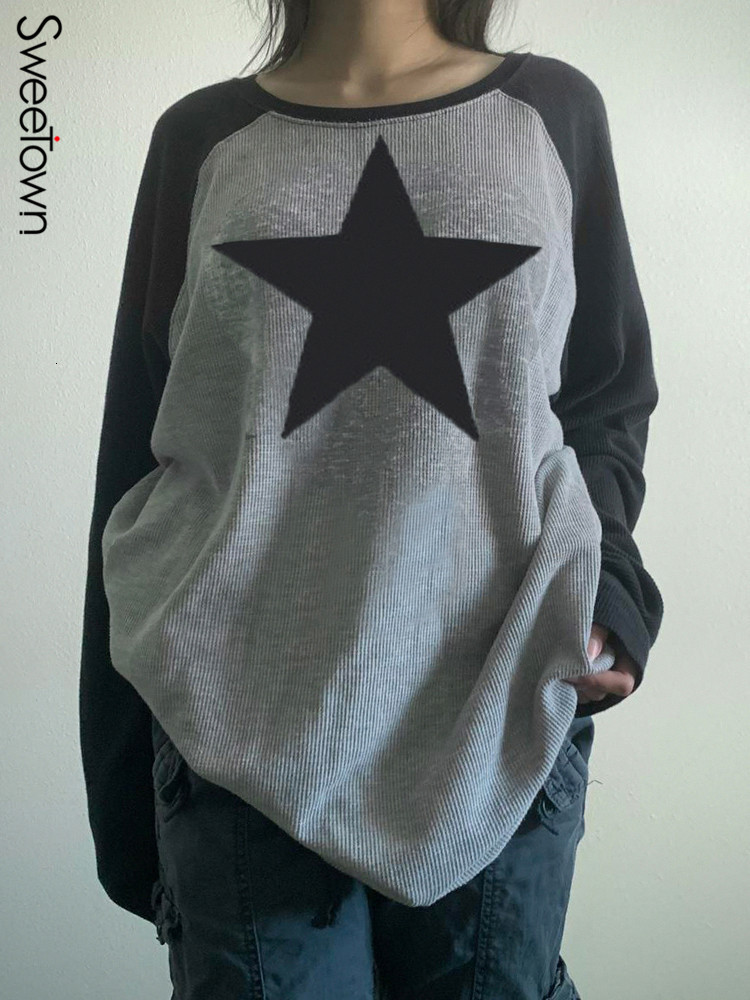 Women T Shirt Sweetown Star Print Kawaii Y2K Pullover T Shirt Contrast Patchwork Harajuku Clothes Full Sleeve Preppy Long Sweats Tops 230313, Brown
Women T Shirt Sweetown Star Print Kawaii Y2K Pullover T Shirt Contrast Patchwork Harajuku Clothes Full Sleeve Preppy Long Sweats Tops 230313, Brown