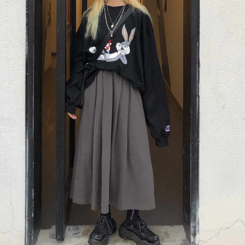 Skirts Long Skirt Women Solid Simple All Match High Waist Skirts Womens Korean Fashion Females Casual Comfortable Vintage Harajuku Soft 230313