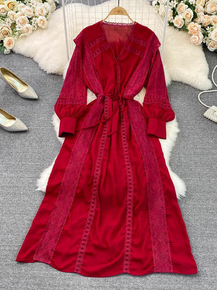 Casual Dresses Autumn Vintage Long Dress Women V-neck Sleeve Lacestitching Waist A-line Elegant White Yellow Holiday Robe
Casual Dresses Autumn Vintage Long Dress Women V-neck Sleeve Lacestitching Waist A-line Elegant White Yellow Holiday Robe