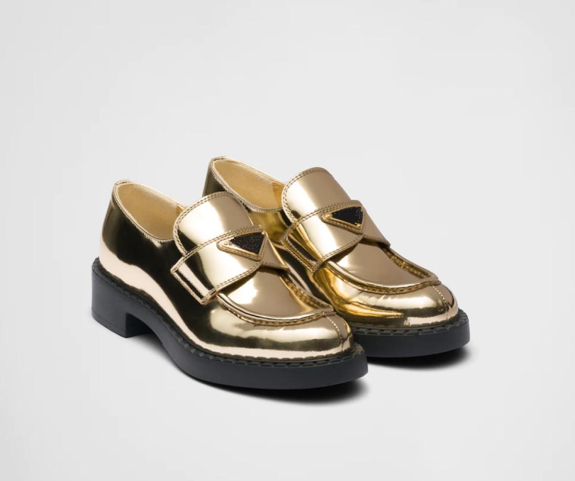 With box metallic leather Loafers Dress shoes gold silver luxury women designer wedding sneakers thick rubber sole slip on loafer
