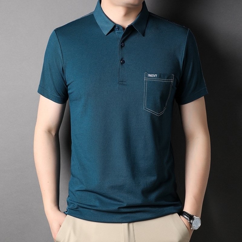 Men's Polos Summer Mulberry Silk Shortsleeved Tshirt Lapel with Pockets Fashion Embroidery Cool Breathable Polo Shirt 230311, Lake blue
Men's Polos Summer Mulberry Silk Shortsleeved Tshirt Lapel with Pockets Fashion Embroidery Cool Breathable Polo Shirt 230311, Lake blue