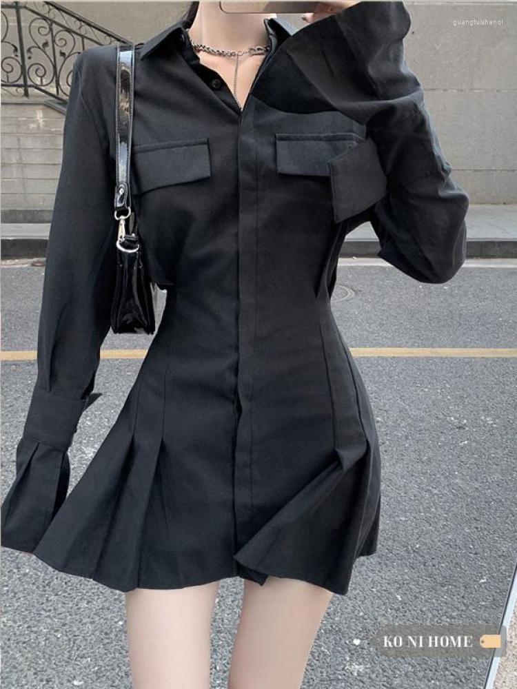 Casual Dresses Pleated Black Shirt Dress Women Elegant Vintage Long Sleeve Turn-down Collar Robe Sexy Gothic Streetwear
Casual Dresses Pleated Black Shirt Dress Women Elegant Vintage Long Sleeve Turn-down Collar Robe Sexy Gothic Streetwear