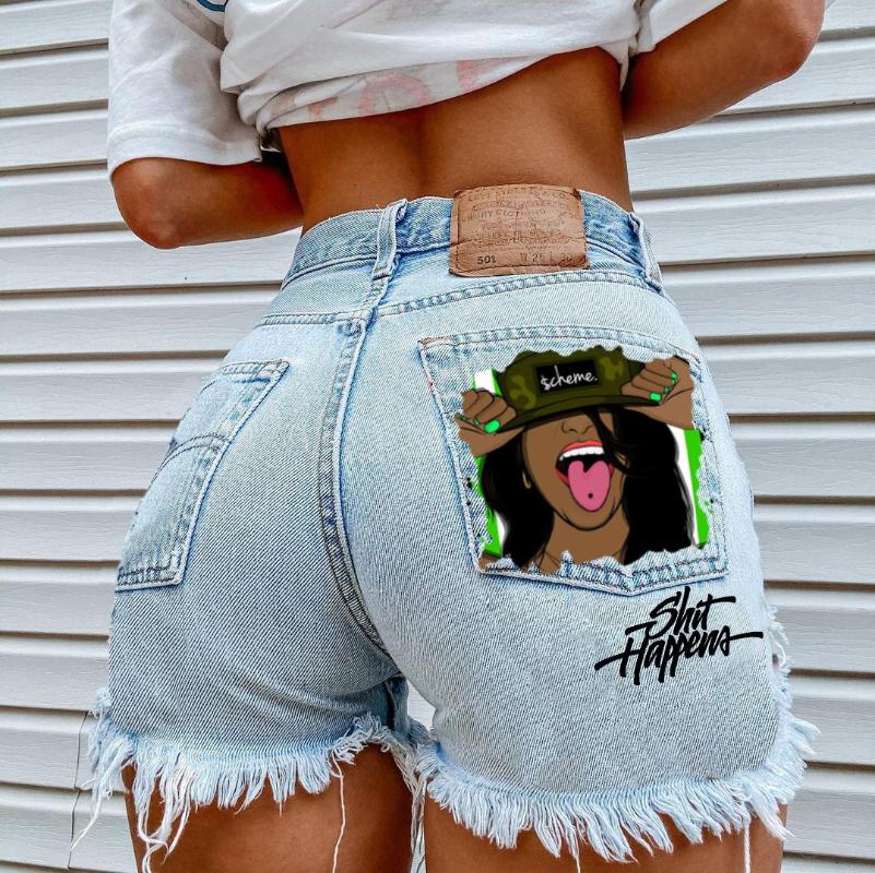 Women's Shorts Women's 2023 Summer High Street INS Net Red Playful Girl Pattern Printed Denim Ripped Fringed Pants, Light blue8
Women's Shorts Women's 2023 Summer High Street INS Net Red Playful Girl Pattern Printed Denim Ripped Fringed Pants, Light blue8
