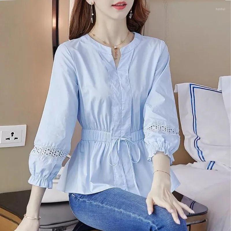 Women' Blouses Women 2023 Spring Autumn Fashion French Cotton Solid Color Shirts Female Loose Tops Ladies V-neck Casual J56, Sky blue
Women' Blouses Women 2023 Spring Autumn Fashion French Cotton Solid Color Shirts Female Loose Tops Ladies V-neck Casual J56, Sky blue