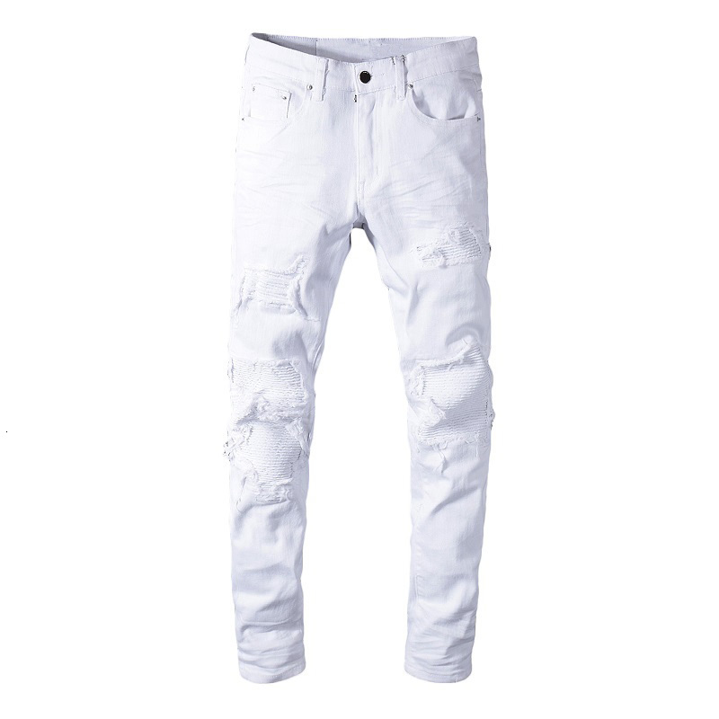 Men's Jeans Sokotoo Men's white stretch ripped biker jeans Slim skinny pleated patchwork denim pants 230313
Men's Jeans Sokotoo Men's white stretch ripped biker jeans Slim skinny pleated patchwork denim pants 230313