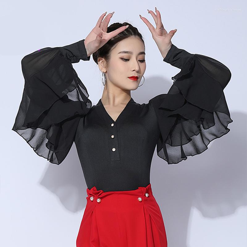 Stage Wear Ballroom Dance Tops For Women ChaCha Tango Ruffle Sleeve Practice Adult Latin Samba Performance Costume VDB4991, Black
Stage Wear Ballroom Dance Tops For Women ChaCha Tango Ruffle Sleeve Practice Adult Latin Samba Performance Costume VDB4991, Black