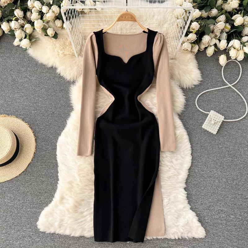Casual Dresses ZCWXM Spring Women Knitted Dress Brand Vestido Sexy Contrast Stitching Bodycon Sweater Elegant Split Lady Office, Black
Casual Dresses ZCWXM Spring Women Knitted Dress Brand Vestido Sexy Contrast Stitching Bodycon Sweater Elegant Split Lady Office, Black