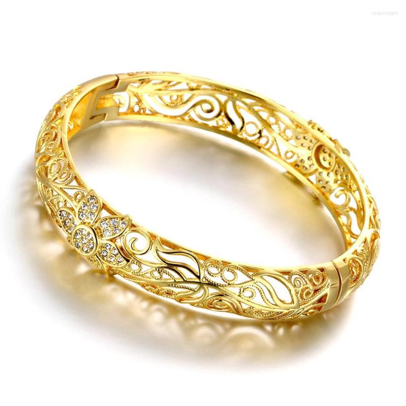 Bangle Noble Fashion Female Gold Bracelet With K Zircon Pierced Pattern Bangles For Women
Bangle Noble Fashion Female Gold Bracelet With K Zircon Pierced Pattern Bangles For Women
