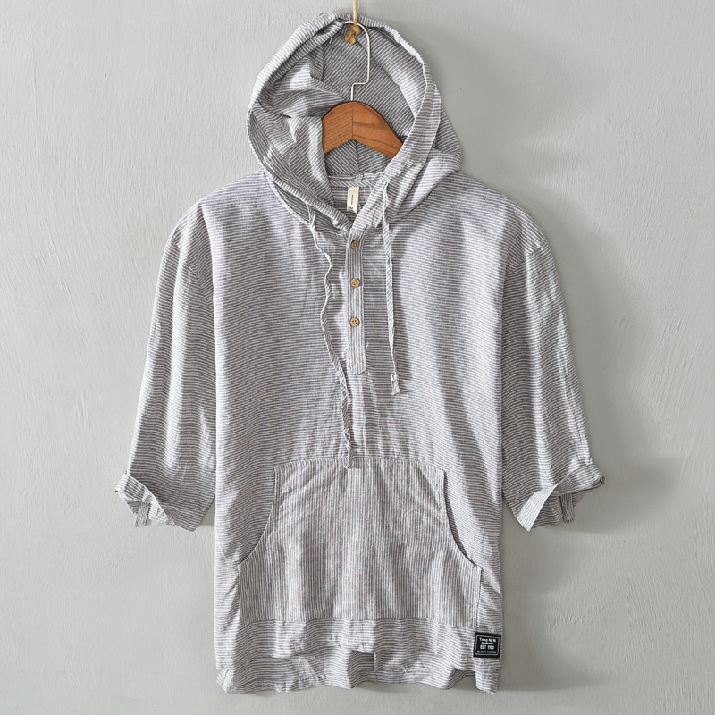 Men's Casual Shirts Summer Fashion Short Sleeve Vintage Cotton Linen Shirt Tee Stripe Designer Pullover Hooded T-Shirt Hombre 230313, Gray blue
Men's Casual Shirts Summer Fashion Short Sleeve Vintage Cotton Linen Shirt Tee Stripe Designer Pullover Hooded T-Shirt Hombre 230313, Gray blue