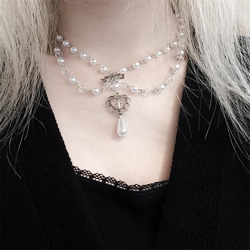 Choker Handmade Pearls Rosary Style Necklace With Imitation White Crystal Beads Beautiful Bows And Heart-Shaped Ornaments
Choker Handmade Pearls Rosary Style Necklace With Imitation White Crystal Beads Beautiful Bows And Heart-Shaped Ornaments