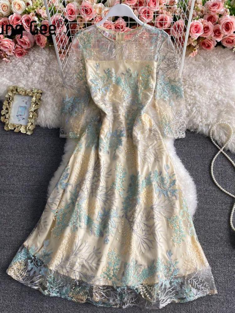 Casual Dresses ZCWXM Summer Elegant Party Dress Women Mesh Flower Embroidery Fashion Three Quarter Sleeve Sweet Vestdio, Beige
Casual Dresses ZCWXM Summer Elegant Party Dress Women Mesh Flower Embroidery Fashion Three Quarter Sleeve Sweet Vestdio, Beige
