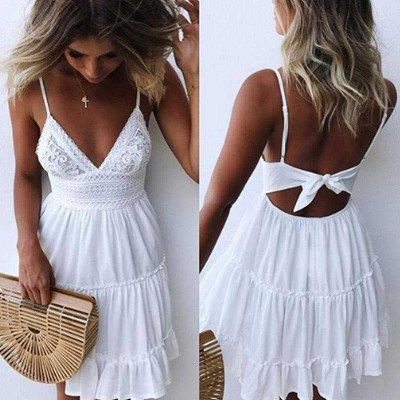 Girls White Summer Dress Spaghetti Strap Bow Dresses Sexy Women V-neck Sleeveless Beach Backless Lace Patchwork Mini Dress, Black
Girls White Summer Dress Spaghetti Strap Bow Dresses Sexy Women V-neck Sleeveless Beach Backless Lace Patchwork Mini Dress, Black