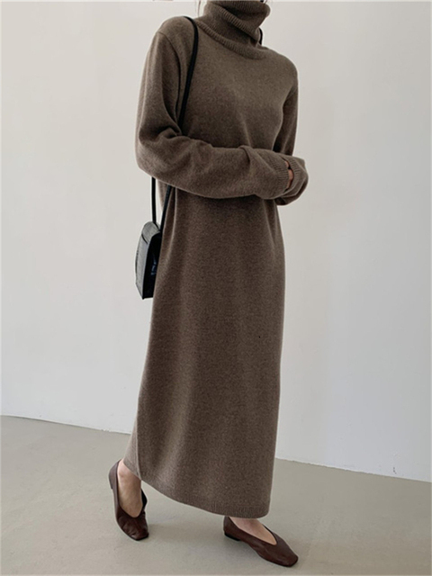 Casual Dresses Thick Winter Women'S Dress Fall Sweater Women Dress Long Sleeve Knitted Dresses Maxi Vintage Oversize Dresses Knitting 230313