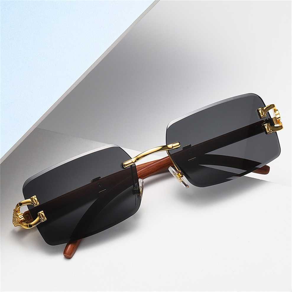 Sunglasses 2023 new S8034 wood grain leopard head Women cut edge men's tidal