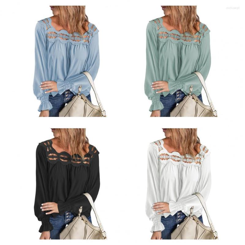 Women' Blouses Square Collar Long Sleeve Ruffle Cuffs Autumn Blouse Hollow Out Lace Trim Loose Pullover Top Female Clothing, Sky blue
Women' Blouses Square Collar Long Sleeve Ruffle Cuffs Autumn Blouse Hollow Out Lace Trim Loose Pullover Top Female Clothing, Sky blue