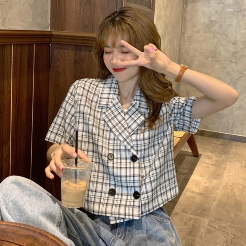 Women's Blouses Clothes For Women Korean Style Blouse Woman Cropped Plaid Loose Slimming Top Summer Short Sleeve, Blue
Women's Blouses Clothes For Women Korean Style Blouse Woman Cropped Plaid Loose Slimming Top Summer Short Sleeve, Blue