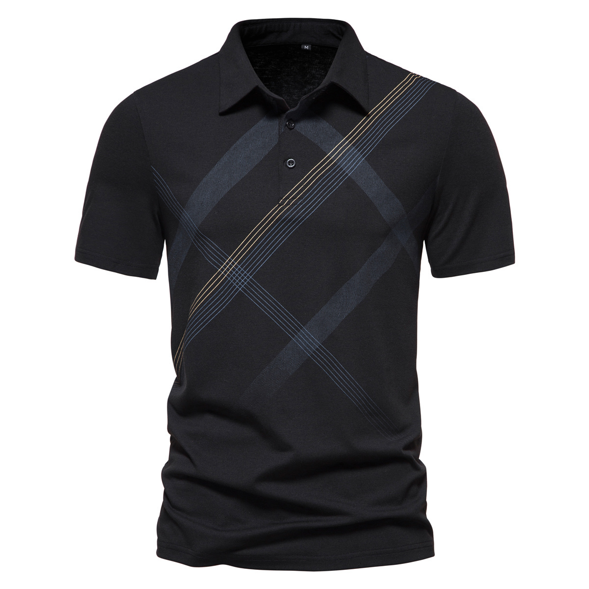 Men's T-Shirts summer men's fashion printing casual T-shirt solid color lapel slim short-sleeved T-shirt European size 230313