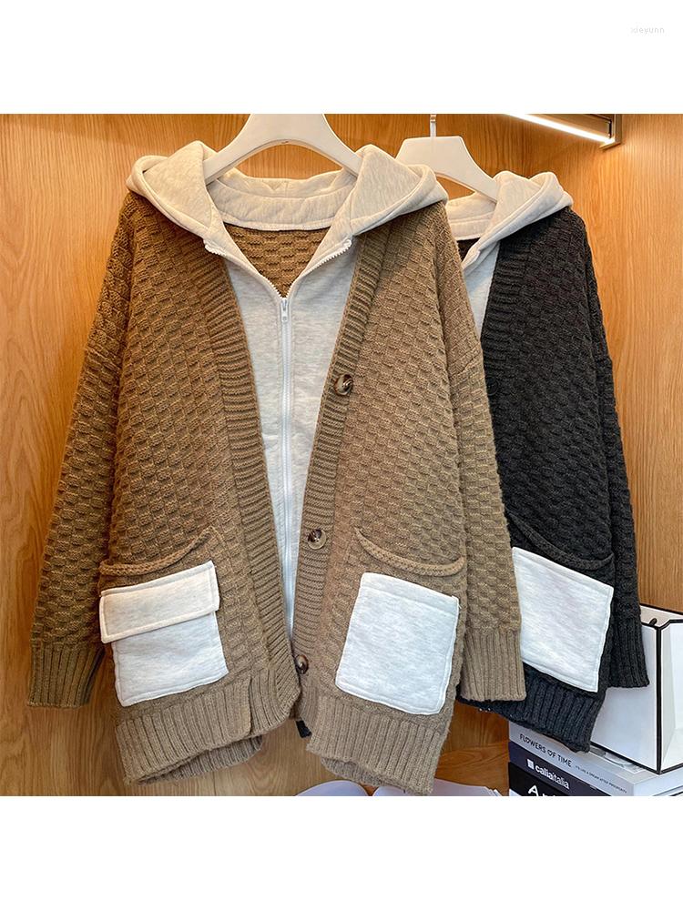 Women's Knits Women's Clothing Fake Two-Piece Oversized Hooded Knitting Cardigan Loose Sweater Coat Stitching Sweatshirt, Black
Women's Knits Women's Clothing Fake Two-Piece Oversized Hooded Knitting Cardigan Loose Sweater Coat Stitching Sweatshirt, Black