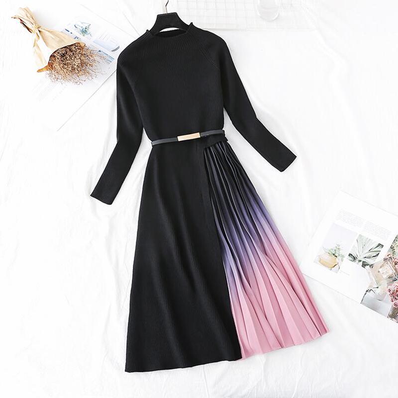 Casual Dresses Long Sleeve Sweater Dress Women Elegant Slim Midi Splicing Autumn Winter O-neck A Line Pleated Knitted, Black
Casual Dresses Long Sleeve Sweater Dress Women Elegant Slim Midi Splicing Autumn Winter O-neck A Line Pleated Knitted, Black