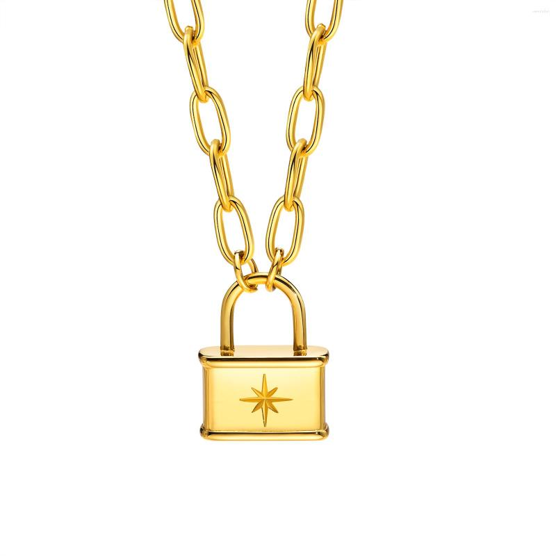 Pendant Necklaces Women Chic Padlock Gold Color Stainless Steel Lock With Star Stamp Paperclip Chain Choker Collar
Pendant Necklaces Women Chic Padlock Gold Color Stainless Steel Lock With Star Stamp Paperclip Chain Choker Collar